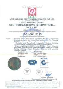 ISO 9001:2015 certificate issued to Geotech Solutions International