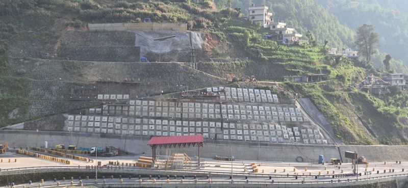Completed anchored slope above the Nagdhunga Tunnel west portal